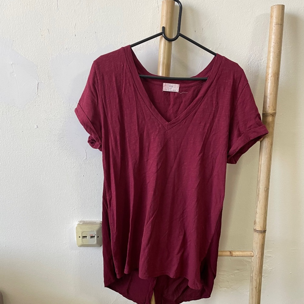 Anthropologie Burgundy T-shirt with button design